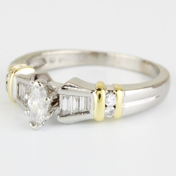 Platinum & 18K Yellow Gold Diamond Engagement Ring by Frederick Goldman - Picture 4 of 7